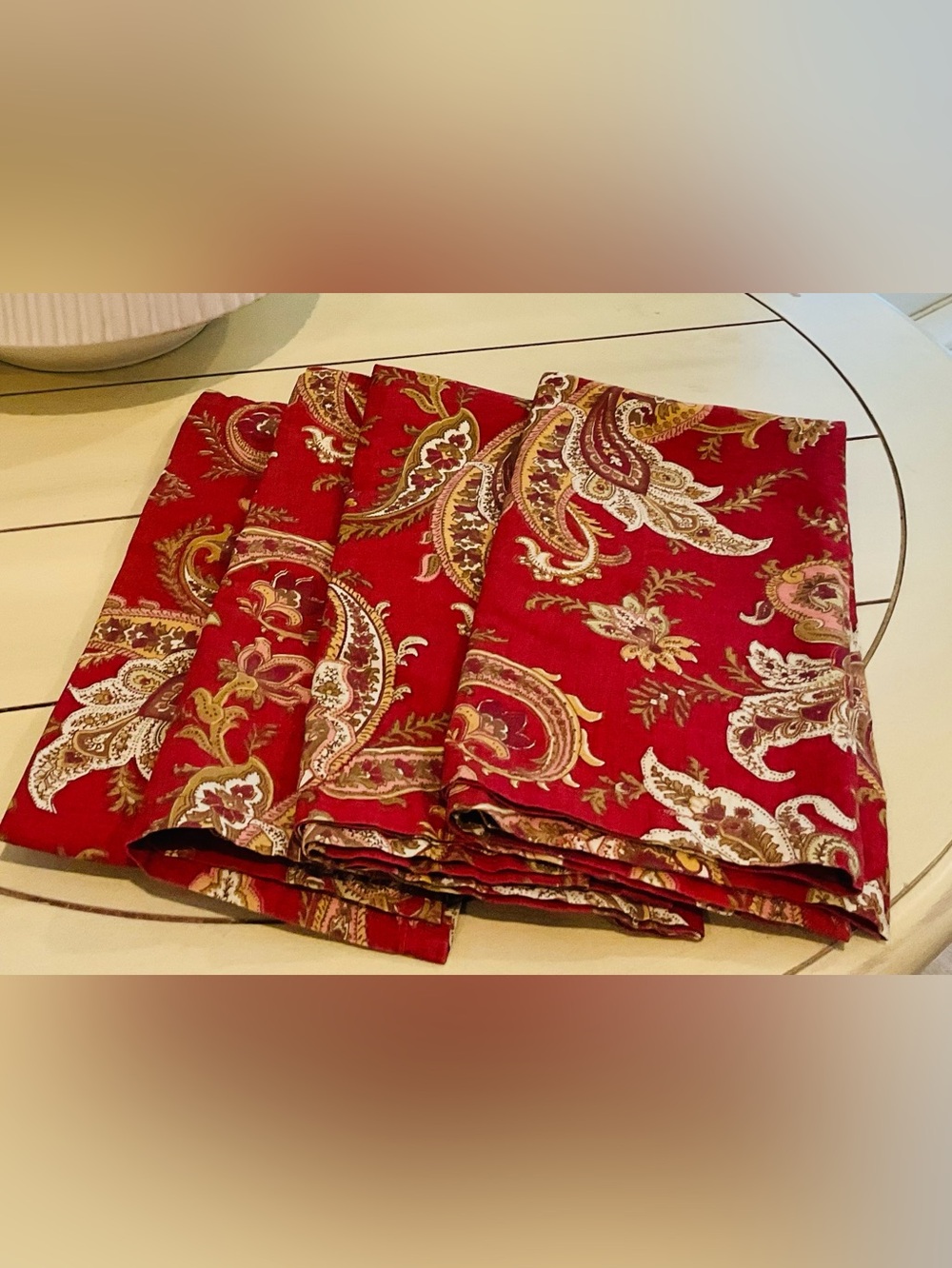 Williams Sonoma Red Paisley Cotton Napkins. Set of four